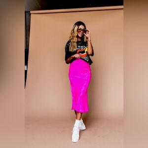 Dressed in Lala Neon Pink Midi Skirt